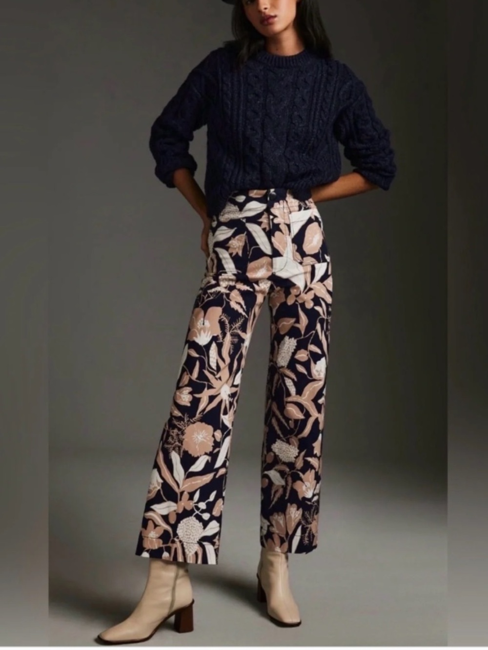Anthropologie Maeve Colette Jo Faulkner Wide-Leg Cropped Floral Navy Pant 30 P